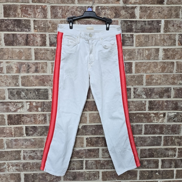 Mother The Mid-Rise Dazzler Off White Stripe Jean Size 27 - Picture 4 of 10
